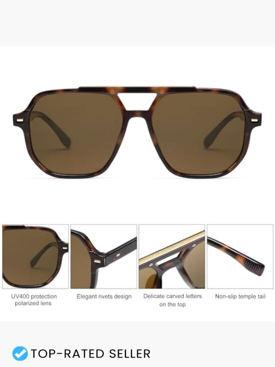 Retro Aviator Polarized Sunglasses Square Stylish Frame Unisex Vintage Y2K main image 6